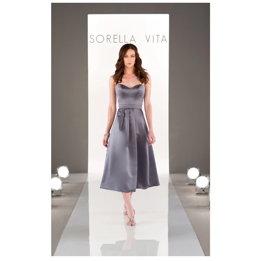 Sorella Vita 8652 Steel Grey Waltz Length Dress Size 10 (Size 6-8)